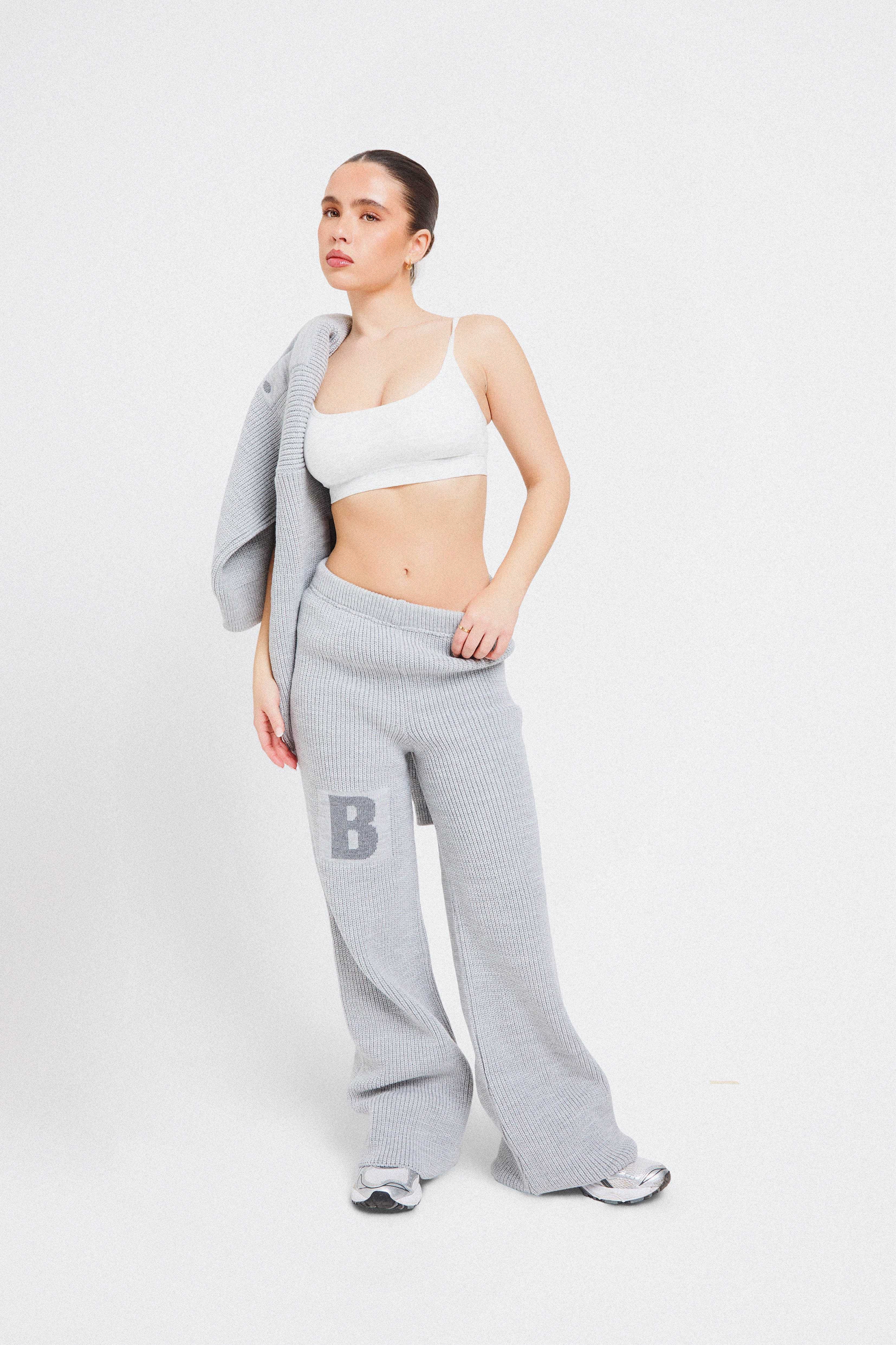 Cozy Knitted Wide Leg Sweatpants In Ash – Bluu