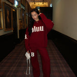 Cozy Knitted Wide Leg Sweatpants In Burgundy